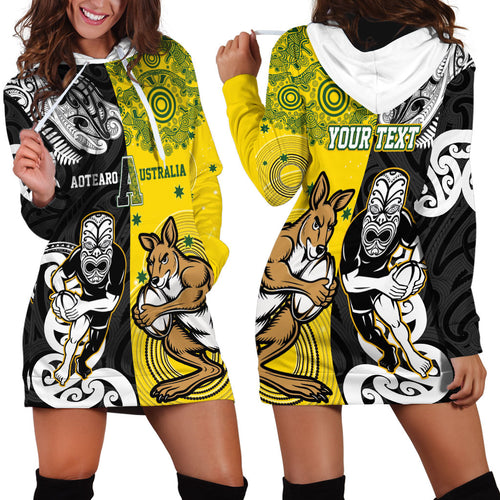 Aotearoa New Zealand and Australia Rugby Personalized Hoodie Dress Maori Koru and Aboriginal Dot Art Cultural Heritage