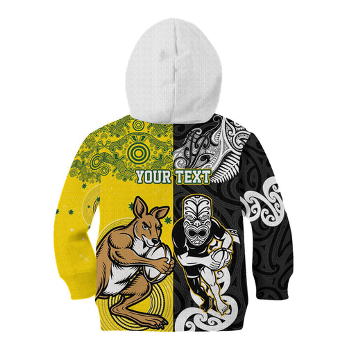 Aotearoa New Zealand and Australia Rugby Personalized Kid Hoodie Maori Koru and Aboriginal Dot Art Cultural Heritage