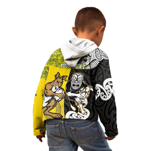 Aotearoa New Zealand and Australia Rugby Personalized Kid Hoodie Maori Koru and Aboriginal Dot Art Cultural Heritage