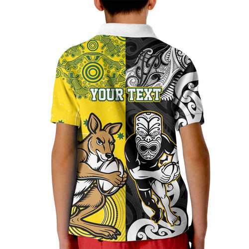 Aotearoa New Zealand and Australia Rugby Personalized Kid Polo Shirt Maori Koru and Aboriginal Dot Art Cultural Heritage