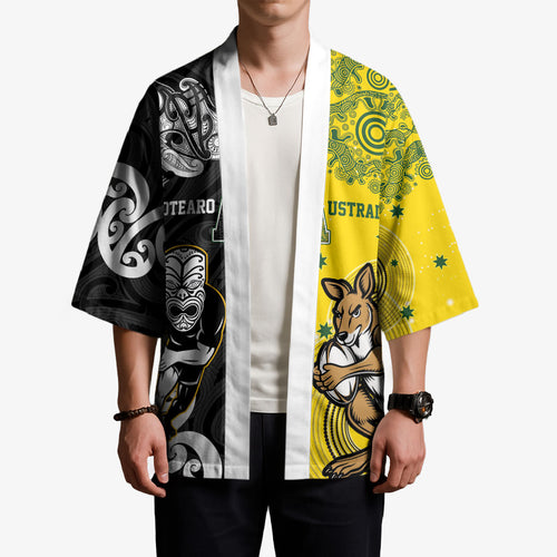 Aotearoa New Zealand and Australia Rugby Personalized Kimono Maori Koru and Aboriginal Dot Art Cultural Heritage