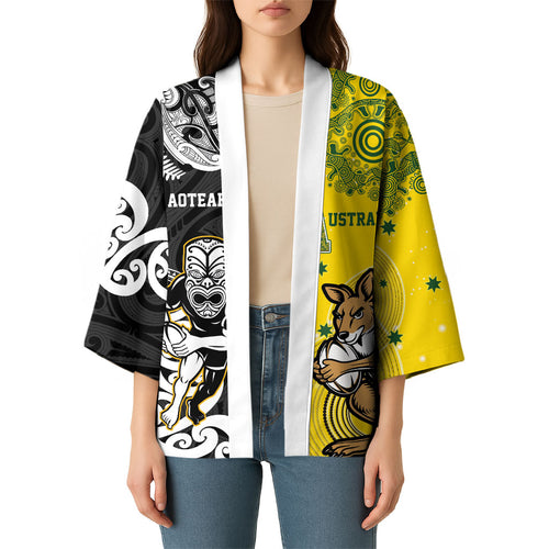 Aotearoa New Zealand and Australia Rugby Personalized Kimono Maori Koru and Aboriginal Dot Art Cultural Heritage