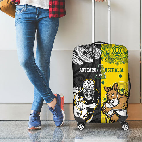 Aotearoa New Zealand and Australia Rugby Luggage Cover Maori Koru and Aboriginal Dot Art Cultural Heritage
