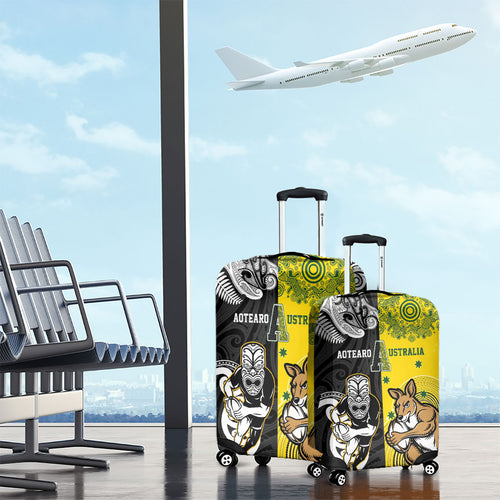 Aotearoa New Zealand and Australia Rugby Luggage Cover Maori Koru and Aboriginal Dot Art Cultural Heritage