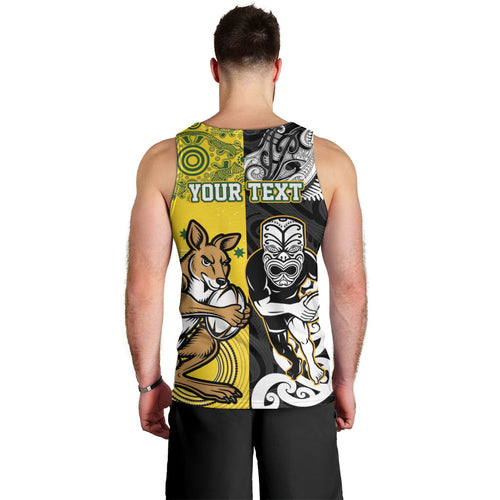 Aotearoa New Zealand and Australia Rugby Personalized Men Tank Top Maori Koru and Aboriginal Dot Art Cultural Heritage