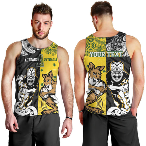 Aotearoa New Zealand and Australia Rugby Personalized Men Tank Top Maori Koru and Aboriginal Dot Art Cultural Heritage