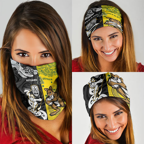 Aotearoa New Zealand and Australia Rugby Neck Gaiter Maori Koru and Aboriginal Dot Art Cultural Heritage