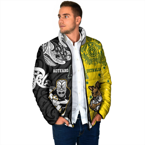 Aotearoa New Zealand and Australia Rugby Personalized Padded Jacket Maori Koru and Aboriginal Dot Art Cultural Heritage