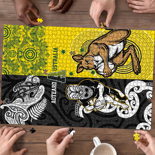 Aotearoa New Zealand and Australia Rugby Puzzle Maori Koru and Aboriginal Dot Art Cultural Heritage