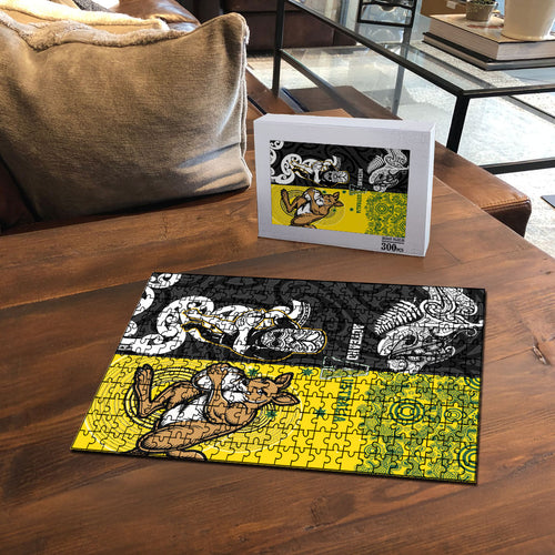 Aotearoa New Zealand and Australia Rugby Puzzle Maori Koru and Aboriginal Dot Art Cultural Heritage