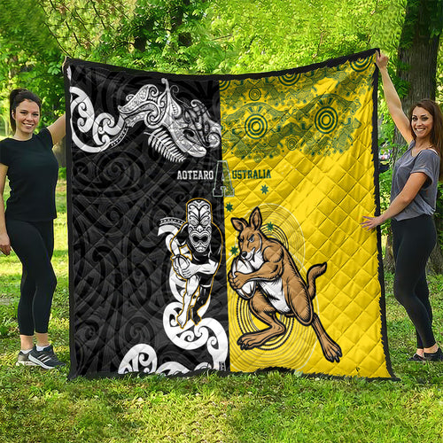 Aotearoa New Zealand and Australia Rugby Quilt Maori Koru and Aboriginal Dot Art Cultural Heritage