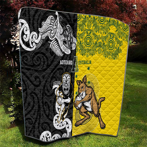 Aotearoa New Zealand and Australia Rugby Quilt Maori Koru and Aboriginal Dot Art Cultural Heritage