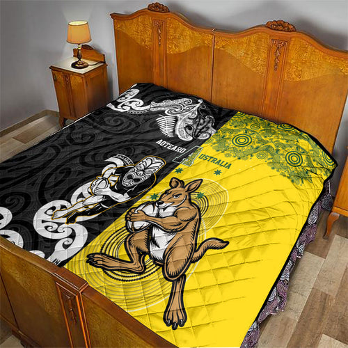 Aotearoa New Zealand and Australia Rugby Quilt Maori Koru and Aboriginal Dot Art Cultural Heritage
