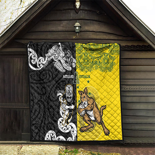 Aotearoa New Zealand and Australia Rugby Quilt Maori Koru and Aboriginal Dot Art Cultural Heritage