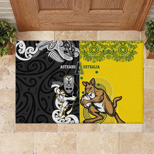 Aotearoa New Zealand and Australia Rugby Rubber Doormat Maori Koru and Aboriginal Dot Art Cultural Heritage