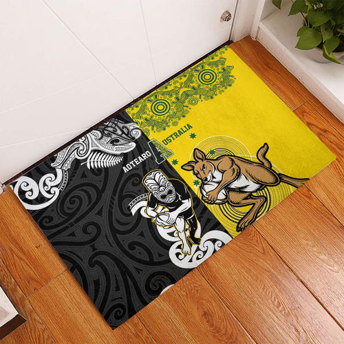 Aotearoa New Zealand and Australia Rugby Rubber Doormat Maori Koru and Aboriginal Dot Art Cultural Heritage