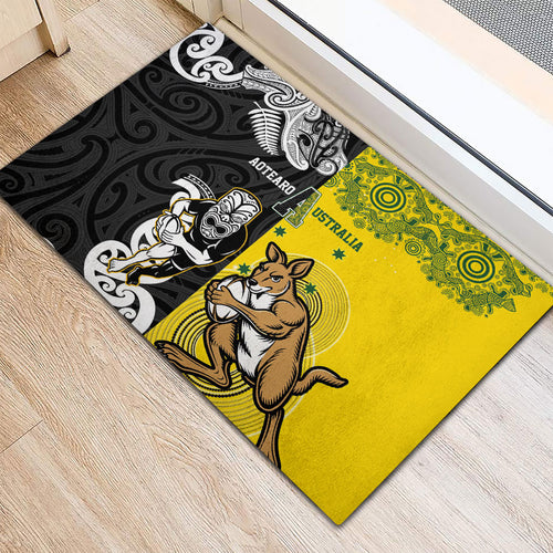Aotearoa New Zealand and Australia Rugby Rubber Doormat Maori Koru and Aboriginal Dot Art Cultural Heritage
