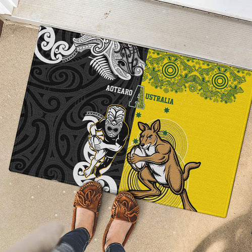 Aotearoa New Zealand and Australia Rugby Rubber Doormat Maori Koru and Aboriginal Dot Art Cultural Heritage