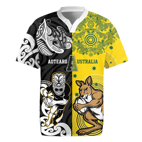 Aotearoa New Zealand and Australia Rugby Personalized Rugby Jersey Maori Koru and Aboriginal Dot Art Cultural Heritage