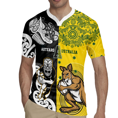 Aotearoa New Zealand and Australia Rugby Personalized Rugby Jersey Maori Koru and Aboriginal Dot Art Cultural Heritage