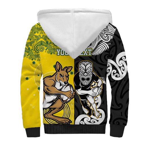 Aotearoa New Zealand and Australia Rugby Personalized Sherpa Hoodie Maori Koru and Aboriginal Dot Art Cultural Heritage