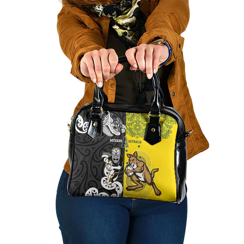 Aotearoa New Zealand and Australia Rugby Shoulder Handbag Maori Koru and Aboriginal Dot Art Cultural Heritage
