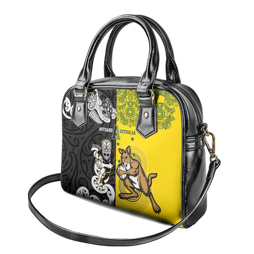 Aotearoa New Zealand and Australia Rugby Shoulder Handbag Maori Koru and Aboriginal Dot Art Cultural Heritage