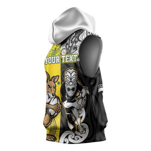 Aotearoa New Zealand and Australia Rugby Personalized Sleeveless Hoodie Maori Koru and Aboriginal Dot Art Cultural Heritage