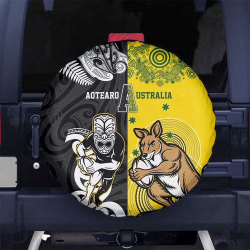 Aotearoa New Zealand and Australia Rugby Spare Tire Cover Maori Koru and Aboriginal Dot Art Cultural Heritage