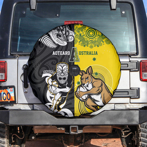 Aotearoa New Zealand and Australia Rugby Spare Tire Cover Maori Koru and Aboriginal Dot Art Cultural Heritage