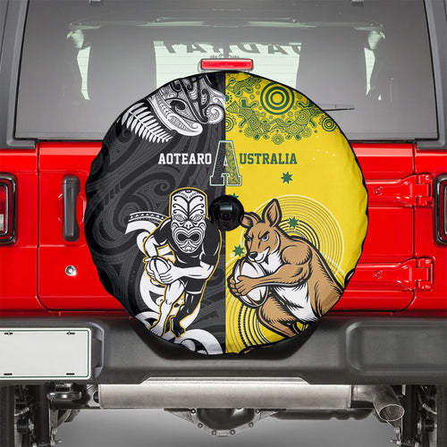 Aotearoa New Zealand and Australia Rugby Spare Tire Cover Maori Koru and Aboriginal Dot Art Cultural Heritage