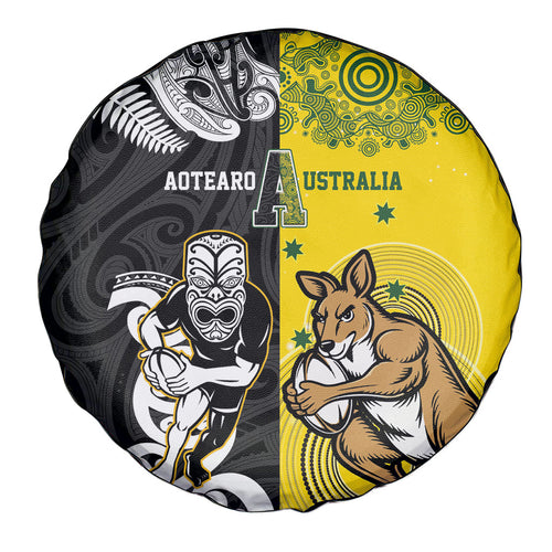 Aotearoa New Zealand and Australia Rugby Spare Tire Cover Maori Koru and Aboriginal Dot Art Cultural Heritage