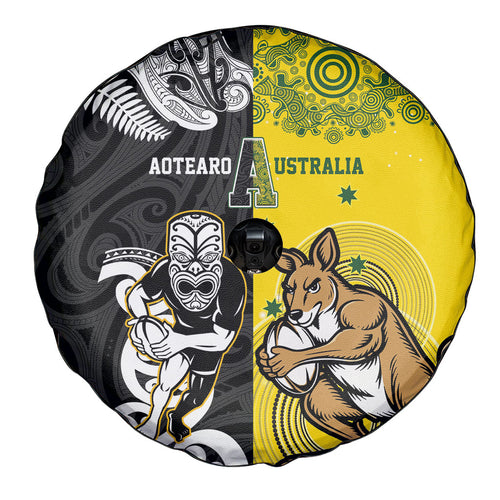 Aotearoa New Zealand and Australia Rugby Spare Tire Cover Maori Koru and Aboriginal Dot Art Cultural Heritage