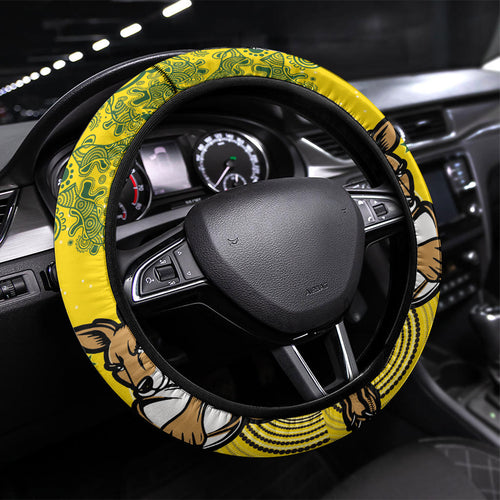 Aotearoa New Zealand and Australia Rugby Steering Wheel Cover Maori Koru and Aboriginal Dot Art Cultural Heritage