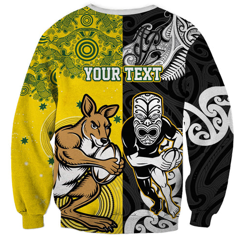 Aotearoa New Zealand and Australia Rugby Personalized Sweatshirt Maori Koru and Aboriginal Dot Art Cultural Heritage
