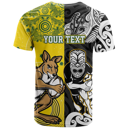 Aotearoa New Zealand and Australia Rugby Personalized T Shirt Maori Koru and Aboriginal Dot Art Cultural Heritage