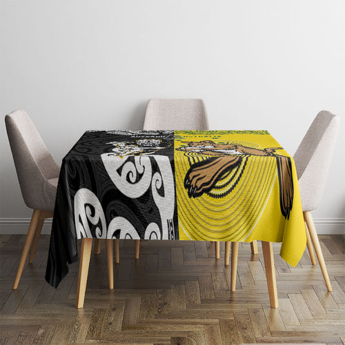 Aotearoa New Zealand and Australia Rugby Tablecloth Maori Koru and Aboriginal Dot Art Cultural Heritage