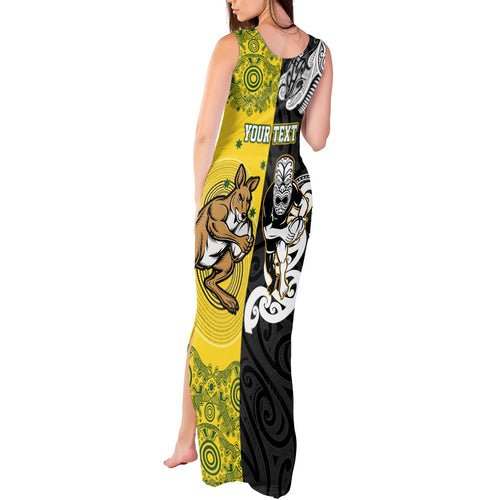 Aotearoa New Zealand and Australia Rugby Personalized Tank Maxi Dress Maori Koru and Aboriginal Dot Art Cultural Heritage