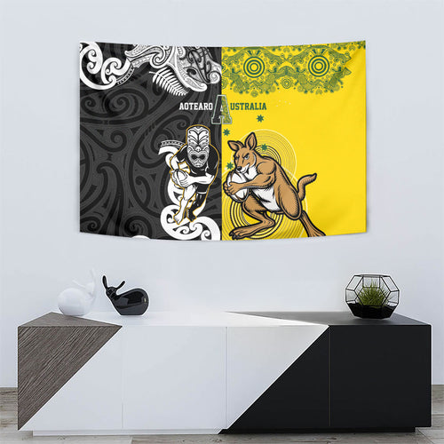 Aotearoa New Zealand and Australia Rugby Tapestry Maori Koru and Aboriginal Dot Art Cultural Heritage