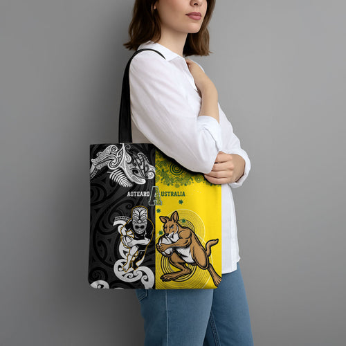 Aotearoa New Zealand and Australia Rugby Tote Bag Maori Koru and Aboriginal Dot Art Cultural Heritage
