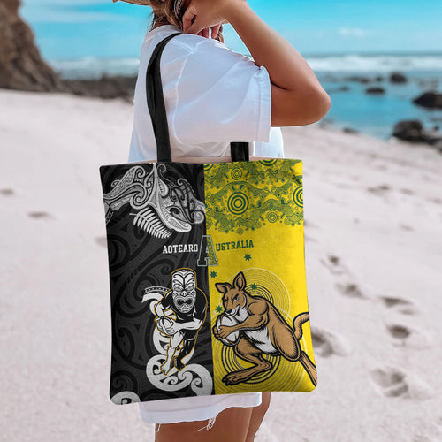 Aotearoa New Zealand and Australia Rugby Tote Bag Maori Koru and Aboriginal Dot Art Cultural Heritage