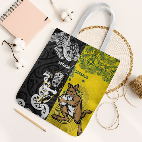 Aotearoa New Zealand and Australia Rugby Tote Bag Maori Koru and Aboriginal Dot Art Cultural Heritage
