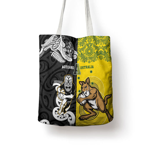 Aotearoa New Zealand and Australia Rugby Tote Bag Maori Koru and Aboriginal Dot Art Cultural Heritage