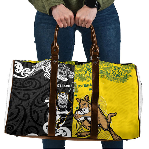 Aotearoa New Zealand and Australia Rugby Travel Bag Maori Koru and Aboriginal Dot Art Cultural Heritage