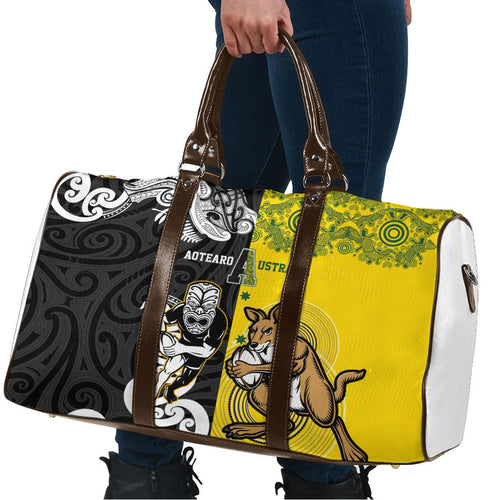 Aotearoa New Zealand and Australia Rugby Travel Bag Maori Koru and Aboriginal Dot Art Cultural Heritage