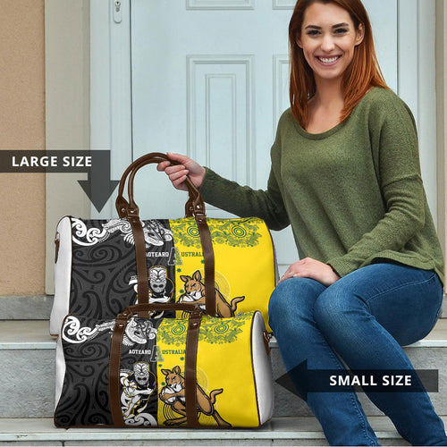 Aotearoa New Zealand and Australia Rugby Travel Bag Maori Koru and Aboriginal Dot Art Cultural Heritage