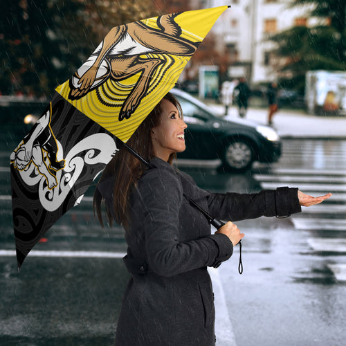 Aotearoa New Zealand and Australia Rugby Umbrella Maori Koru and Aboriginal Dot Art Cultural Heritage