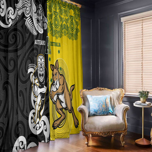 Aotearoa New Zealand and Australia Rugby Window Curtain Maori Koru and Aboriginal Dot Art Cultural Heritage