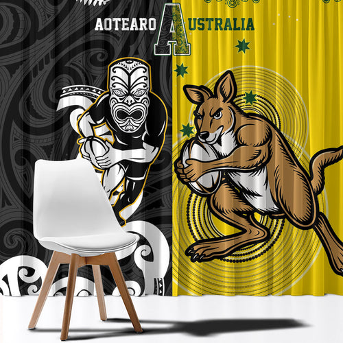 Aotearoa New Zealand and Australia Rugby Window Curtain Maori Koru and Aboriginal Dot Art Cultural Heritage