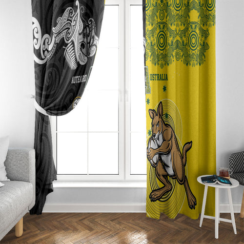 Aotearoa New Zealand and Australia Rugby Window Curtain Maori Koru and Aboriginal Dot Art Cultural Heritage